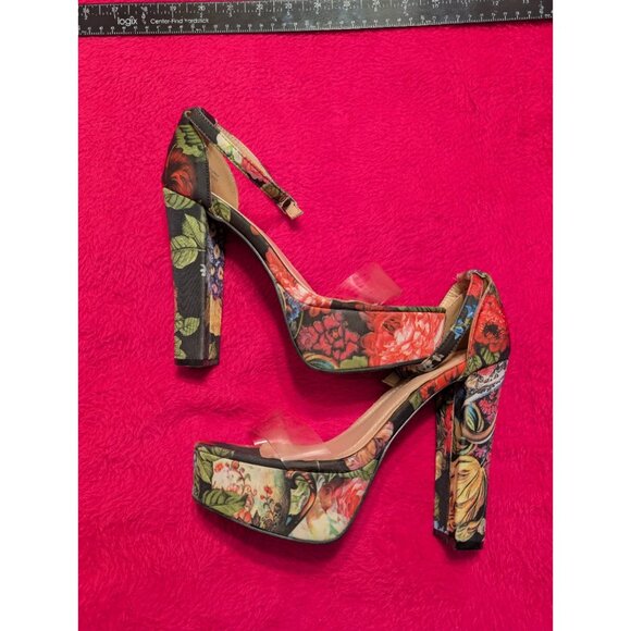 Chase & Chloe Cairo Floral Platform Heels Ankle Strap Clear Strap Size 8 - Picture 3 of 9